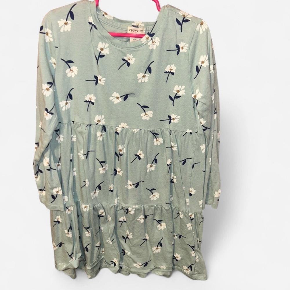 Crewcuts Green Floral Tiered Dress